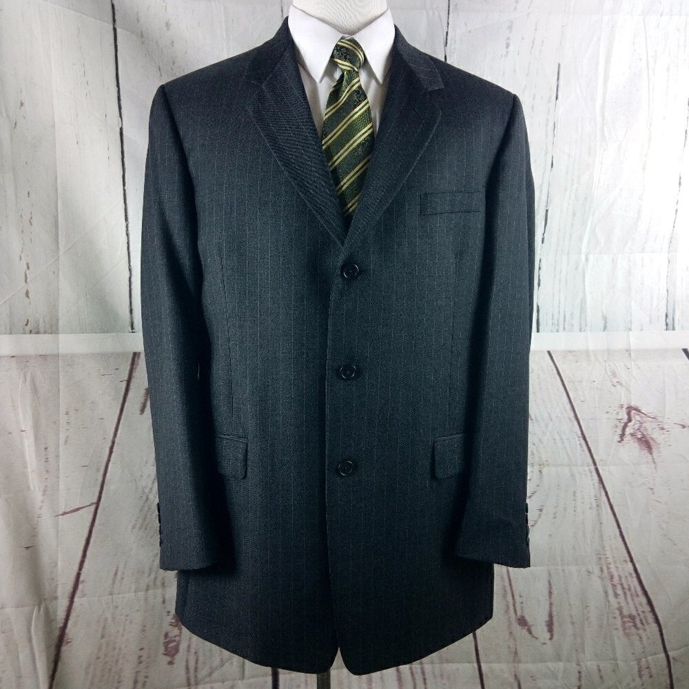 Stafford Executive 44L Wool 2 Button Gray Striped Suit Blazer Jacket